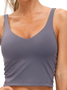 👑 Women's Vintage Purple Sports Bras Longline Wirefree Padded Medium Crop Tops